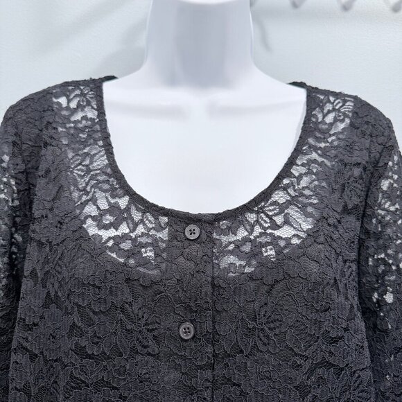 Isaac Mizrahi Black Lace Cardigan Button Up Top Career Event Whimsigoth Womens M - Picture 2 of 13